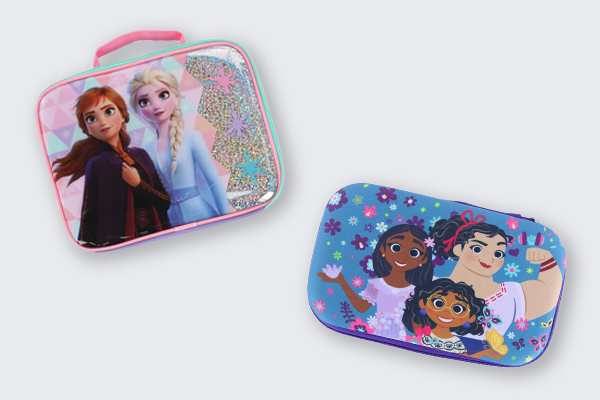 A Frozen lunch box and Encanto Pencil Case