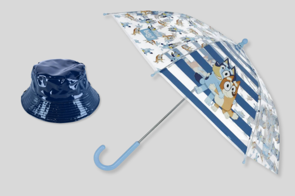 Navy bucket hat and Bluey umbrella