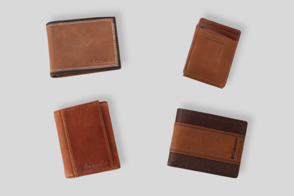 Four brown men's wallets
