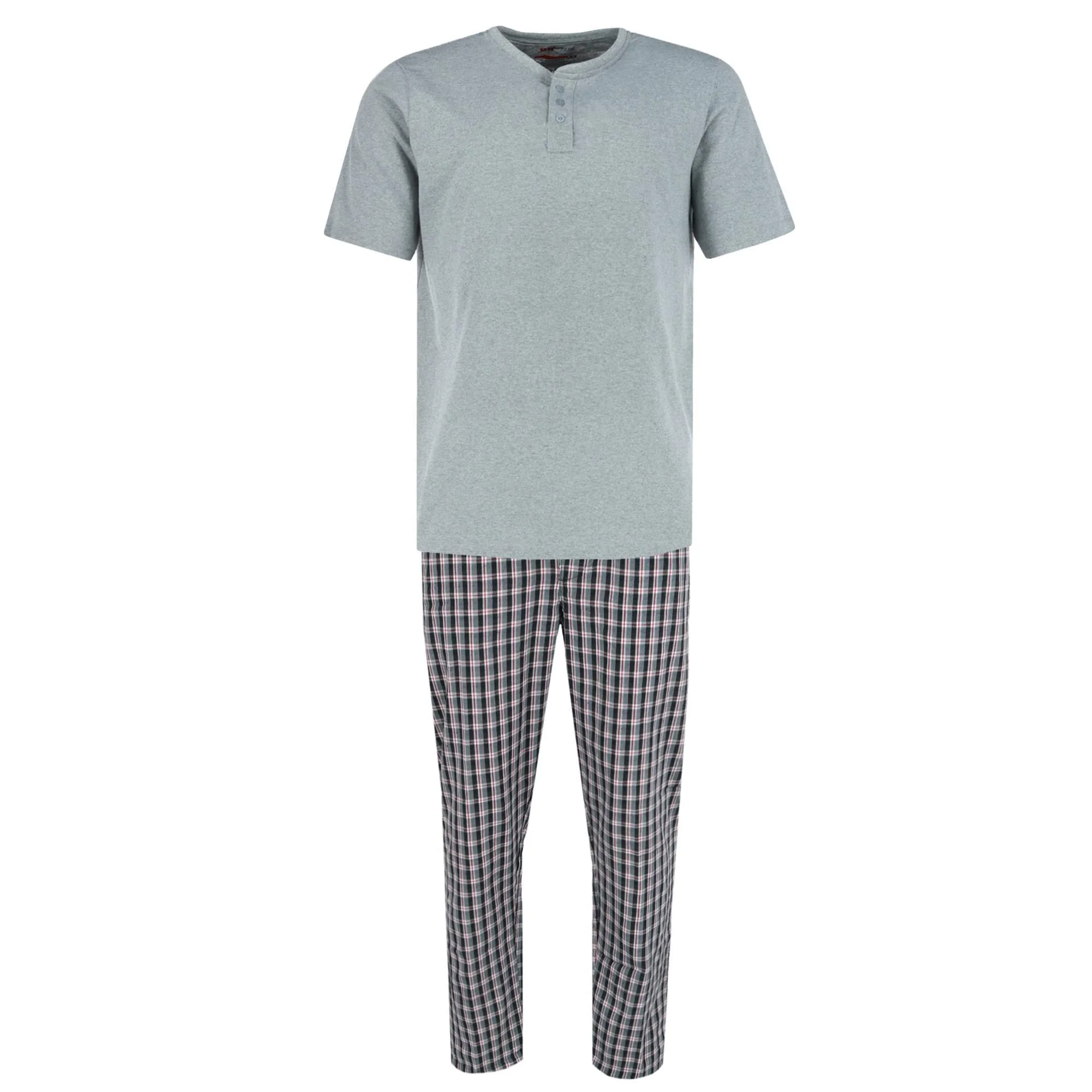 Image of Men's Henley Plaid Pajama Set