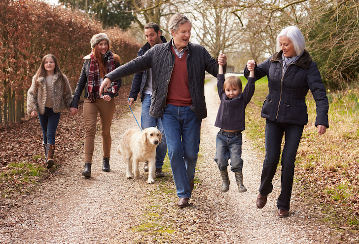 Family walking outside in the fall