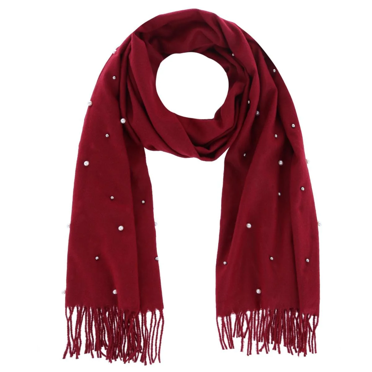 Image of Pearl Embellished Fringe Scarf