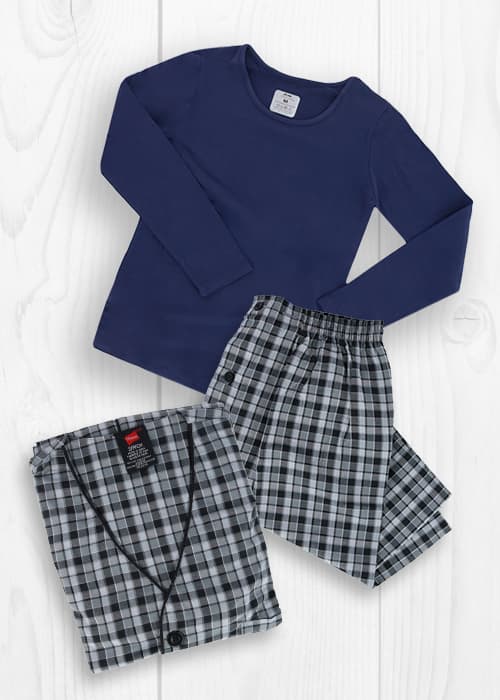 blue and plaid sleepwear