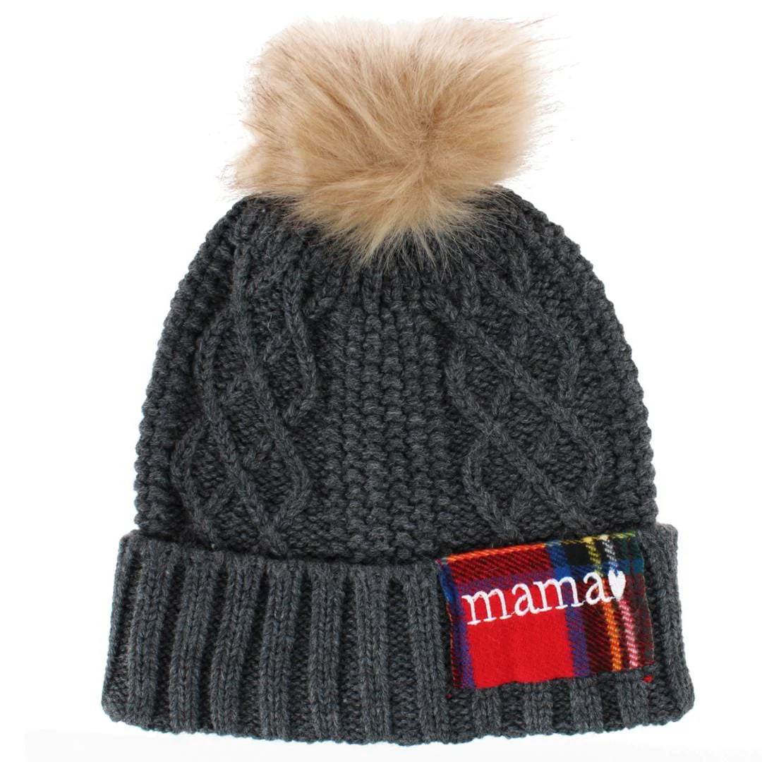 Image of Women's Plaid Mama Patch Winter Beanie