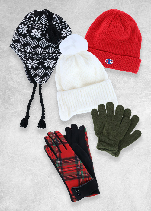 Winter Accessories inclusing three hats and two gloves