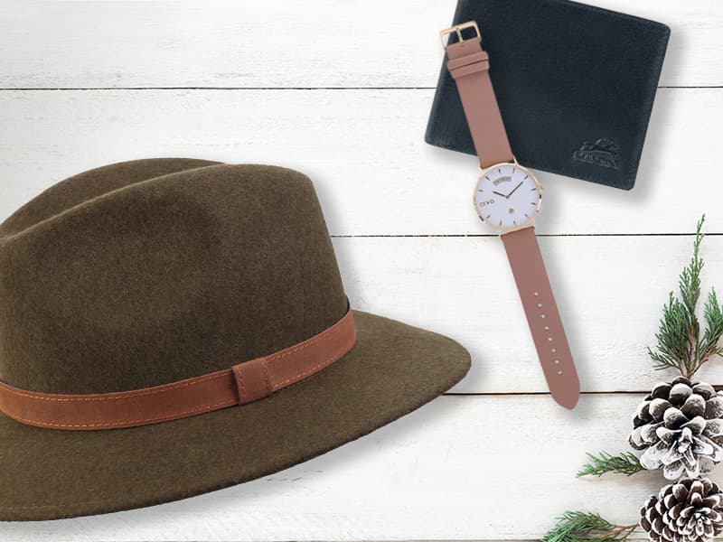 Fedora hat, watch, and wallet