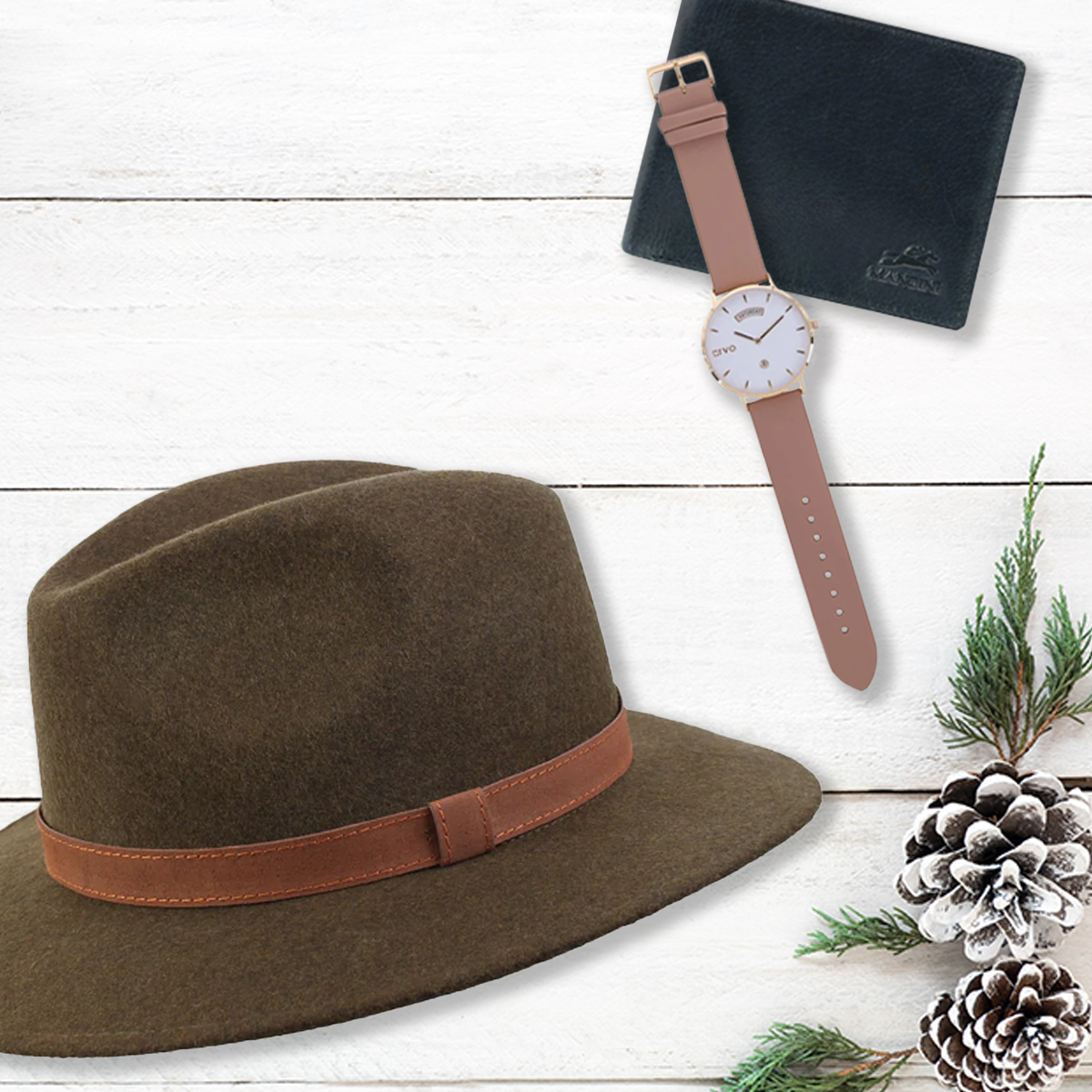 Men's fedora, watch and wallet