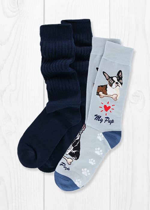Navy slouch socks and dog socks