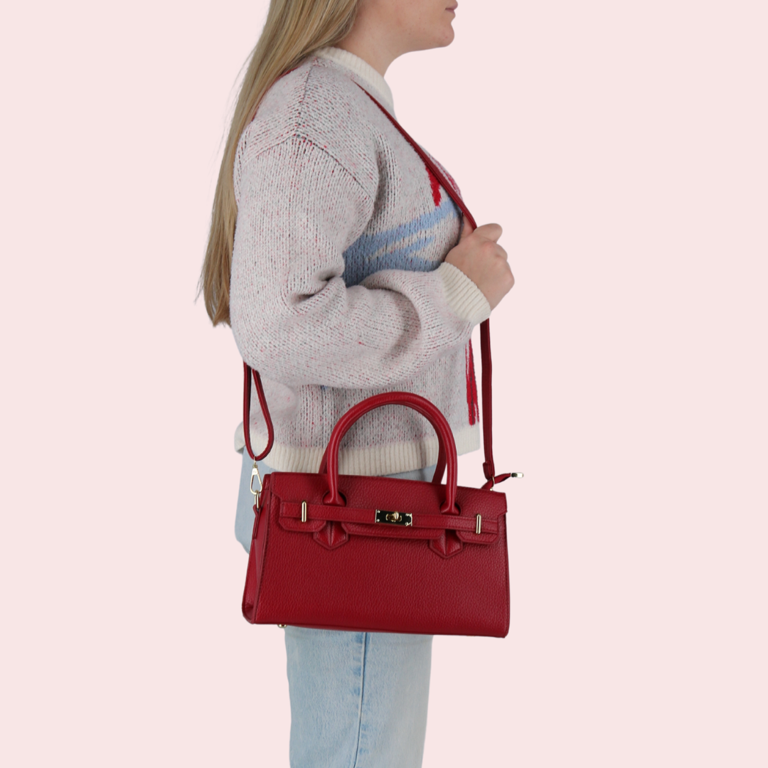 Woman wearing CTM® Women's Pebble Grain Handbag Purse with Removable Crossbody Strap