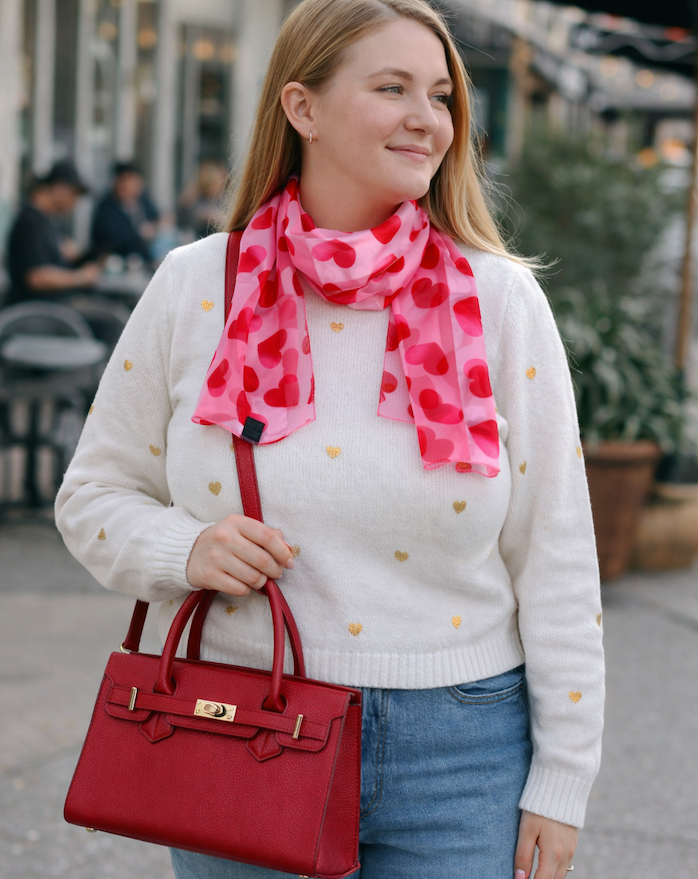 Woman wearing heart scarf