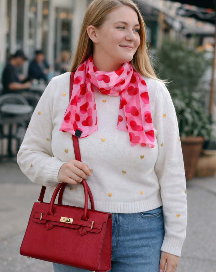 Woman wearing heart scarf