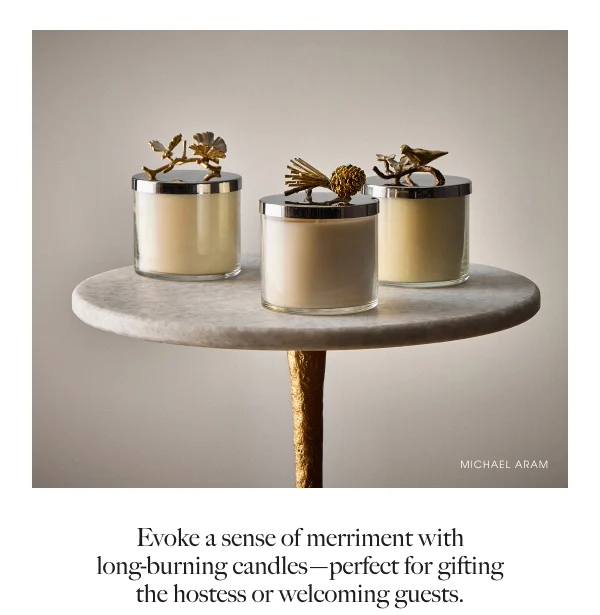 Evoke a sense of merriment with long-buring candles-perfect for gifting the hostess or welcoming guests.