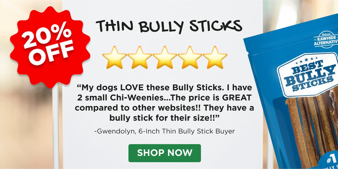 20% off 6" thin bully sticks shop now