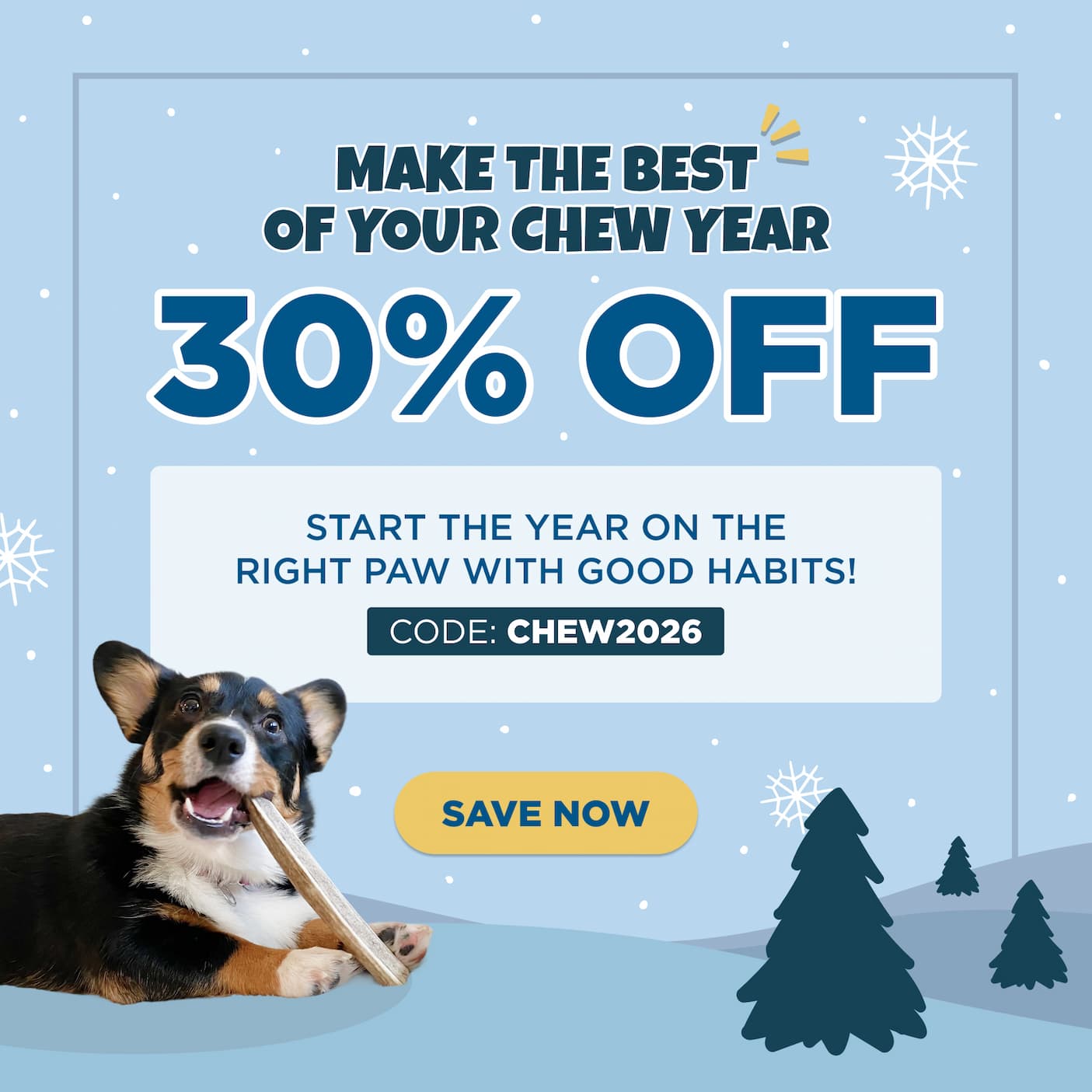 30% off select chews code CHEW2026