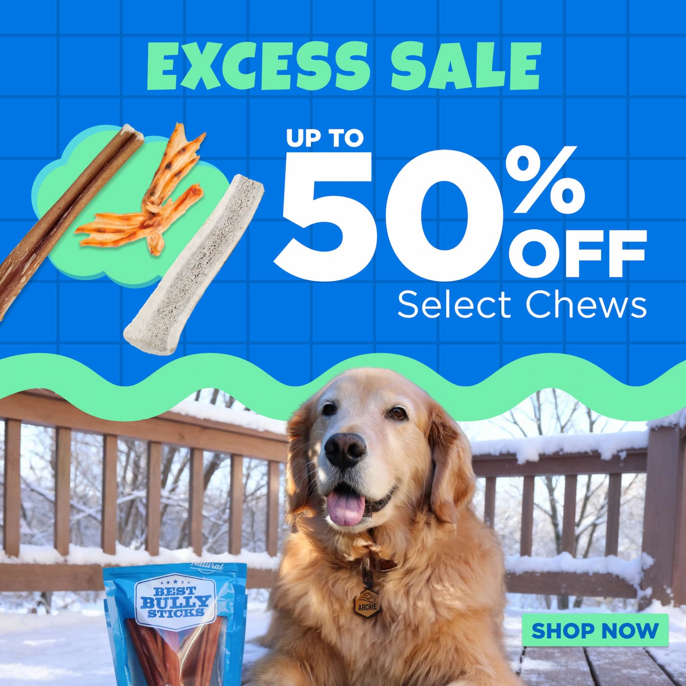 excess sale up to 50% off select chews 