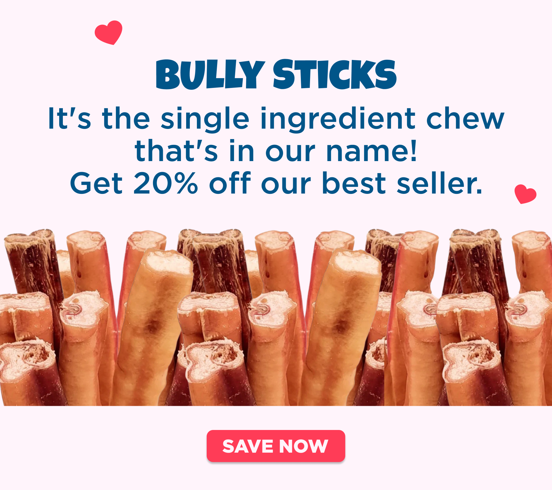 save 20% on bully sticks