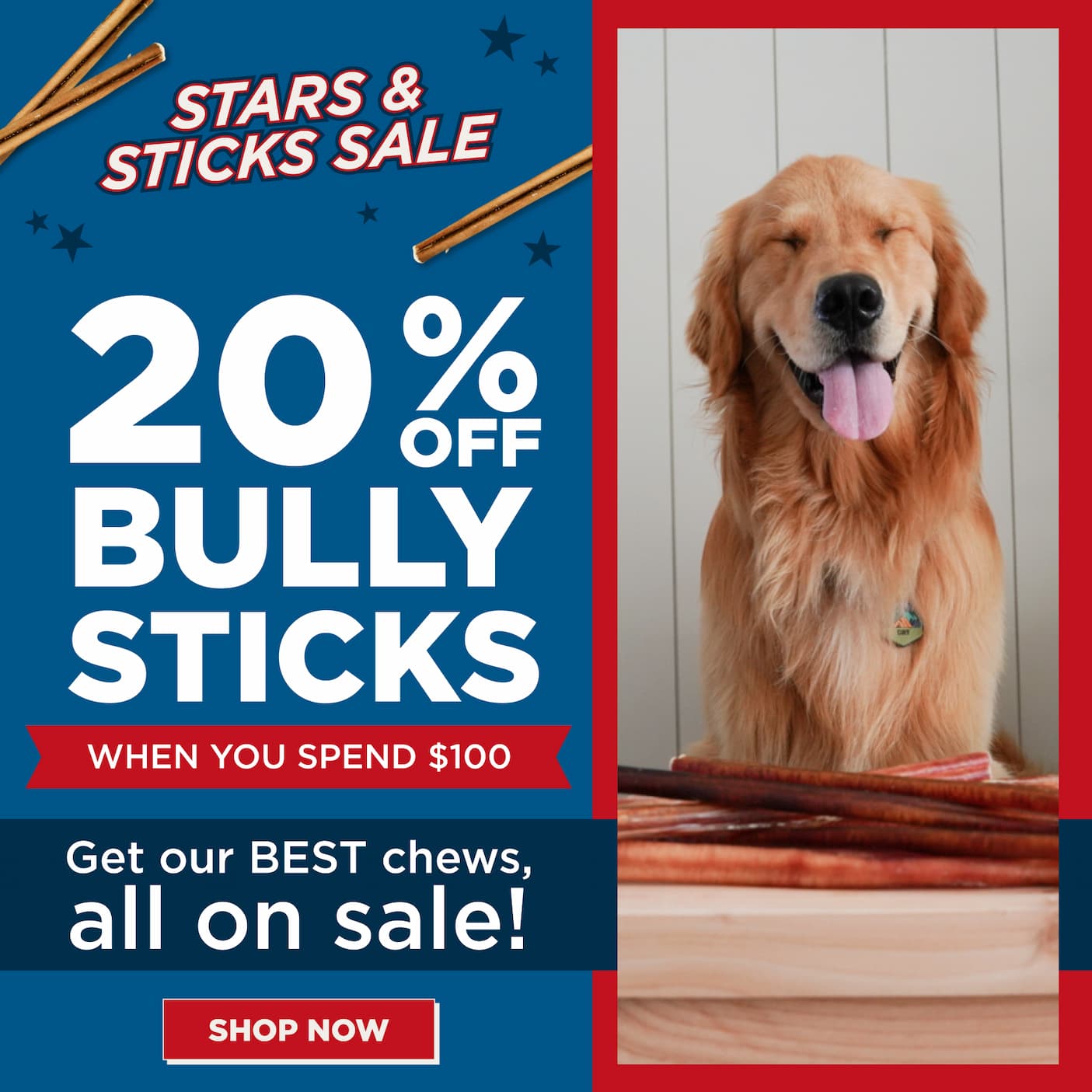 stars & sticks 20% off bully sticks when you spend $100 shop now