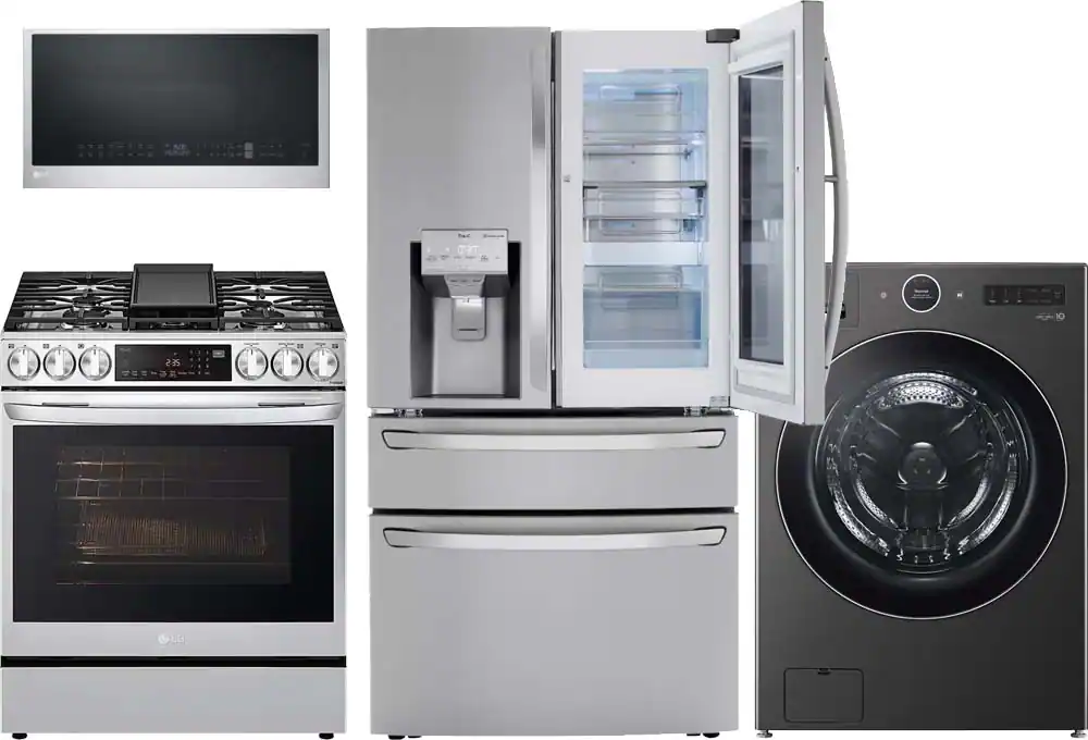 Over-the-range microwave. range, refrigerator, washer