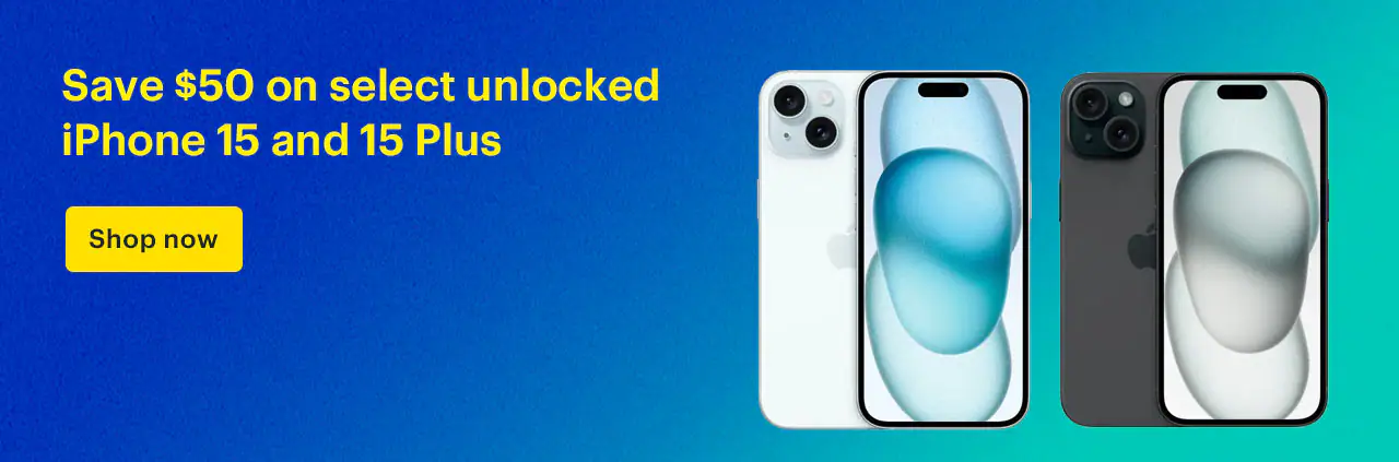 Save $50 on select unlocked iPhone 15 and 15 Plus. Shop now. 