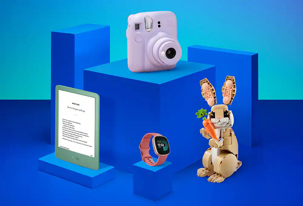 Camera, e-reader, smartwatch, LEGO bunny