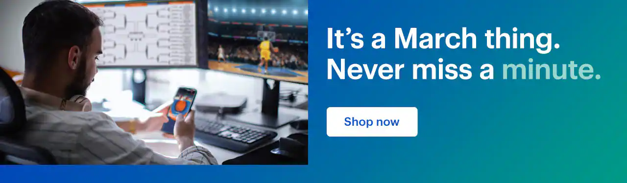Man tracking basketball games. It's a March thing. Never miss a minute. Shop now.