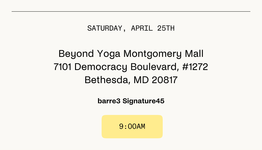 barre 3 at Montgomery Mall on Saturday, April 25th