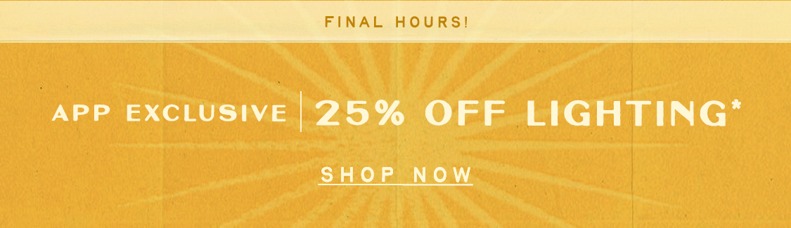 final hours! app exclusive, 25% off lighting, shop now