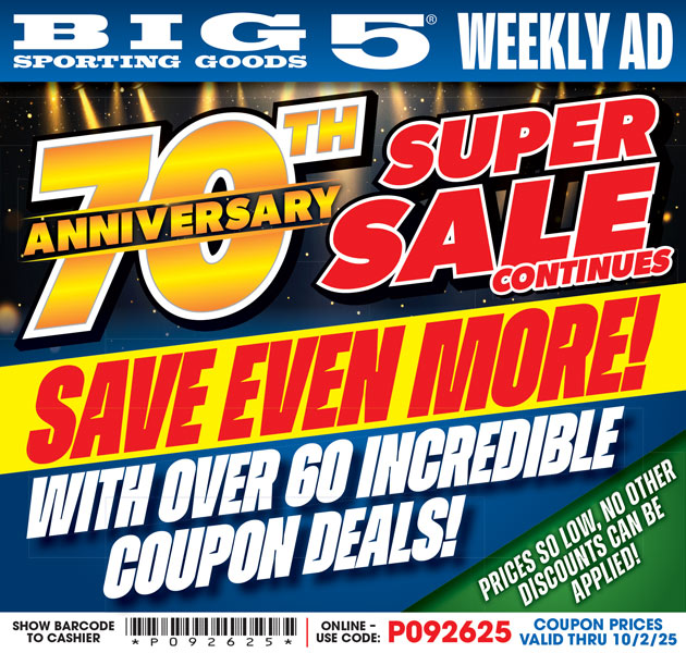 Big 5 Sporting Goods Weekly Ad.  CODE P092625