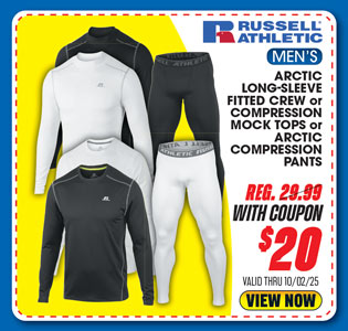 Russell Athletic Men's Long-Sleeve Arctic Fitted Crew Shirt, Compression Mock Top or Arctic Compression Pants