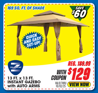 Z-Shade 13' x 13' Instant Gazebo with Auto Arms