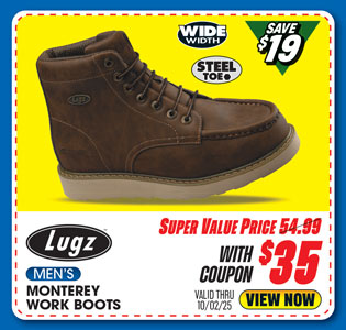 Lugz Monterey Steel Toe Men's Wide Work Boots