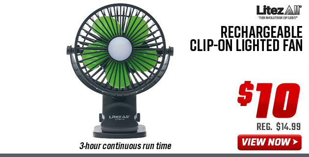 LitezAll Rechargeable Clip-On Lighted Fan