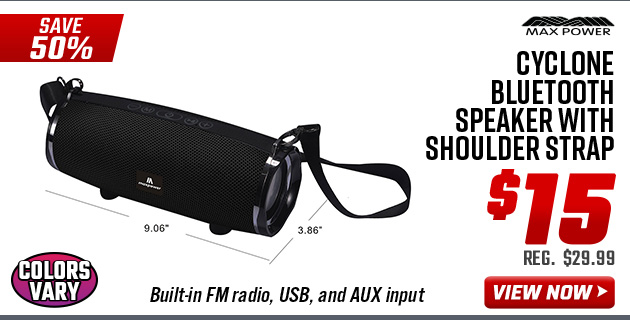 Max Power Cyclone Bluetooth Speaker with Shoulder Strap