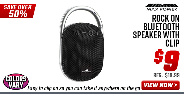 Max Power Rock On Bluetooth Speaker with Clip