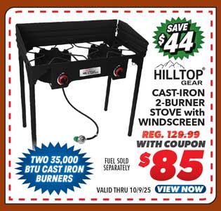 Hilltop Gear Cast-Iron 2-Burner Stove with Windscreen