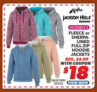 Jackson Hole Women's Fleece or Sherpa-Lined Full-Zip Hoodie Jacket