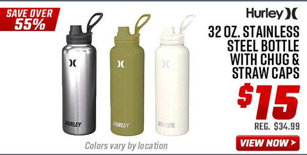 Hurley 32 oz. Stainless Steel Bottle with Chug & Straw Caps