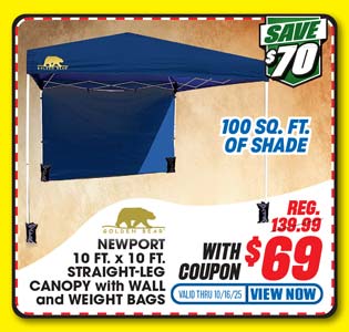 Golden Bear Newport 10'x10' Straight-Leg Canopy with Wall