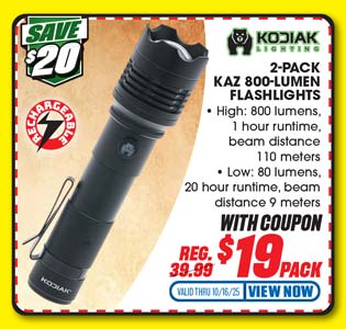 Kodiak Kaz 800 Lumens Rechargeable Flashlights - 2-Pack
