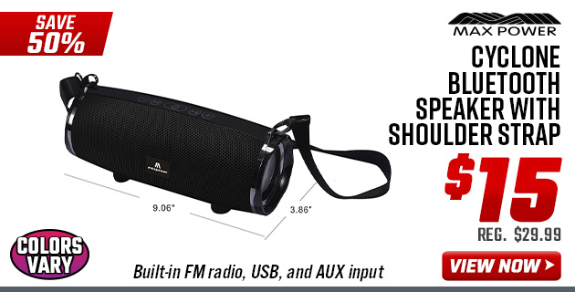Max Power Cyclone Bluetooth Speaker with Shoulder Strap