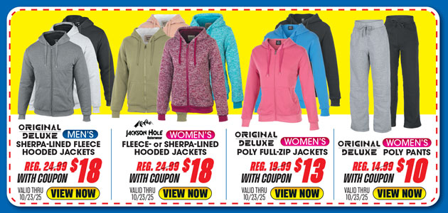 Original Deluxe Men's Hooded Jacket, Women's Poly Full-Zip Jacket or Women's Poly Pants or Jackson Hole Women's Hooded Sherpa Lined Jacket