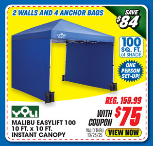 Yoli Malibu EasyLift 100 10' x 10' Straight Leg Instant Canopy Value Pack
