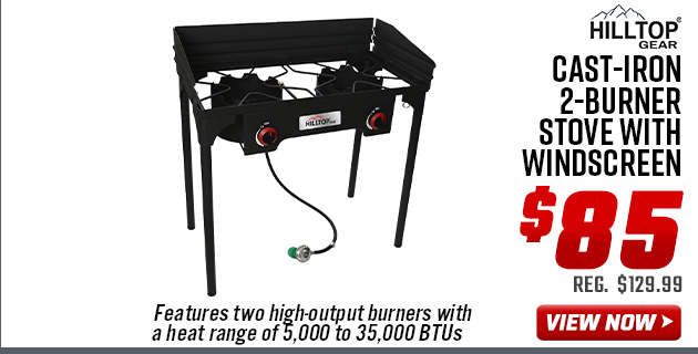 Hilltop Gear Cast-Iron 2-Burner Stove with Windscreen