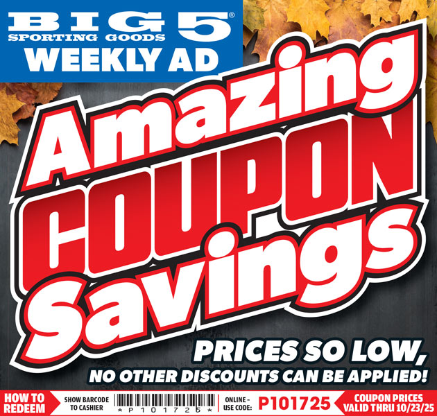 Big 5 Sporting Goods Weekly Ad.  CODE P101725