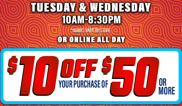 $10 off $50. Exclusions apply. Use code E251021