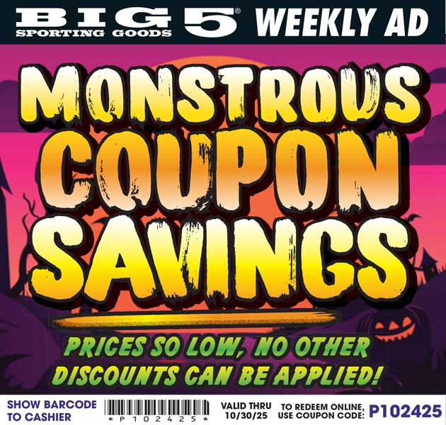 Big 5 Sporting Goods Weekly Ad.  CODE P102425