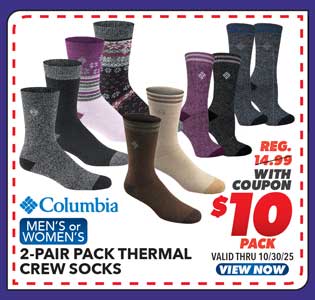 Columbia Men's or Women's Thermal Crew Socks - 2-Pack