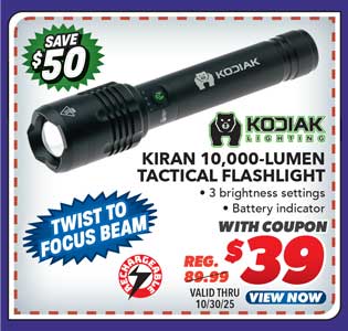 Kodiak Kiran Rechargeable 10,000 Lumen Tactical Flashlight