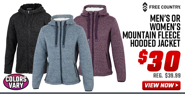 Free Country Men's or Women's Mountain Fleece Hooded Jacket