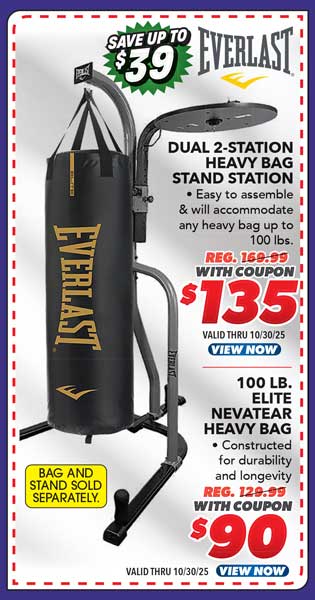 Everlast Dual 2-Station Heavy Bag Stand or 100 lb. Elite Nevatear Heavy Bag